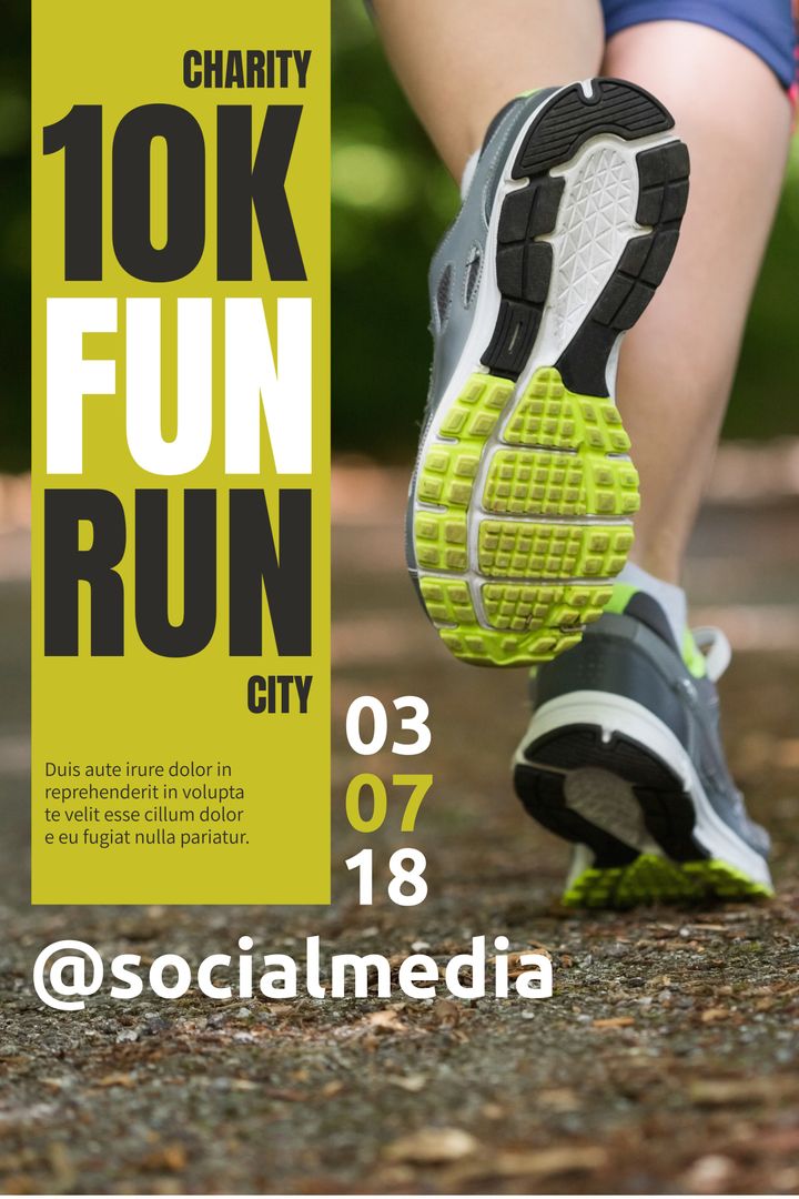 Charity 10K Fun Run Event Poster with Emphasis on Running Shoes - Download Free Stock Templates Pikwizard.com