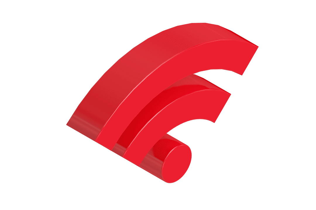 Glossy Red WiFi Symbol on Transparent Background