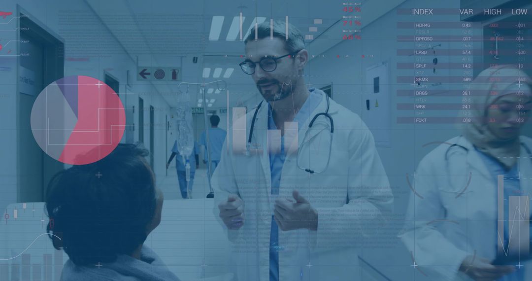 Doctor Discussing with Patient in Hospital with Digital Healthcare Interface