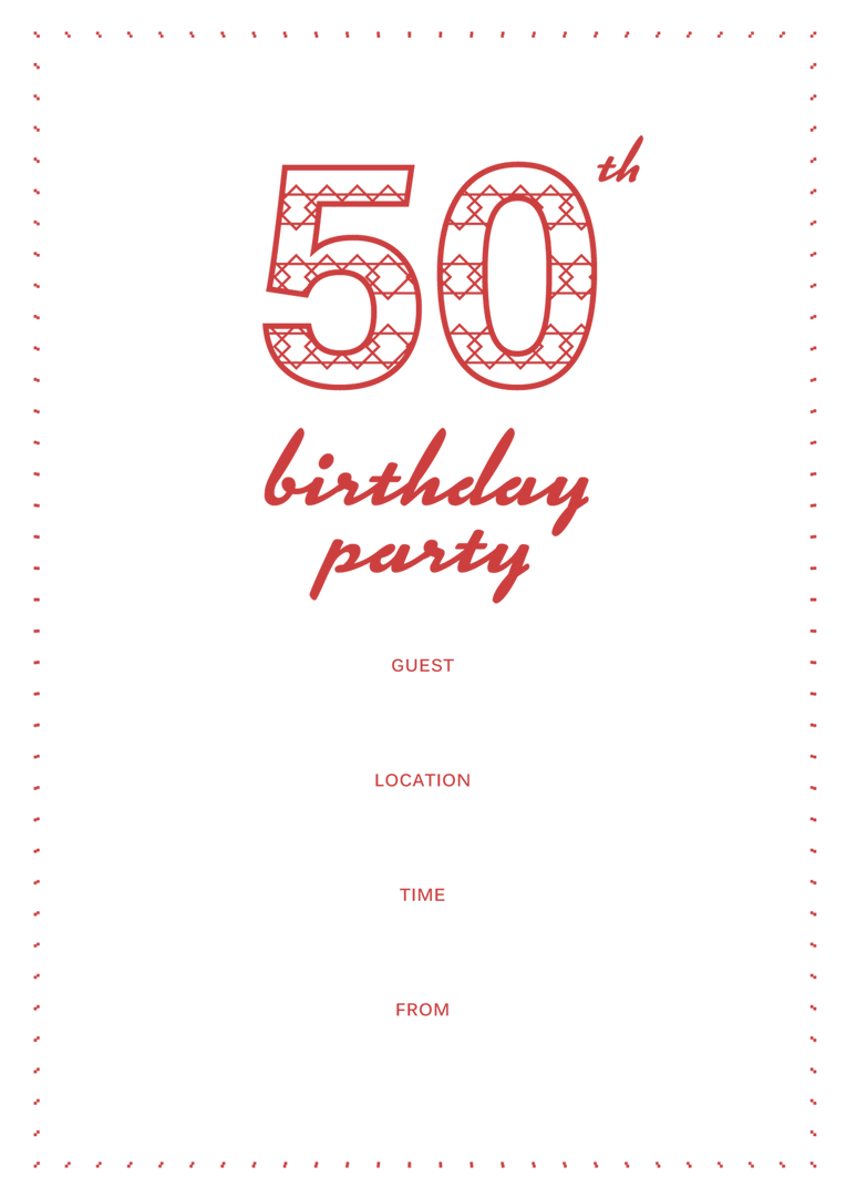 Transparent Digital 50th Birthday Party Invitation with Red Pattern - Download Free Stock Images Pikwizard.com