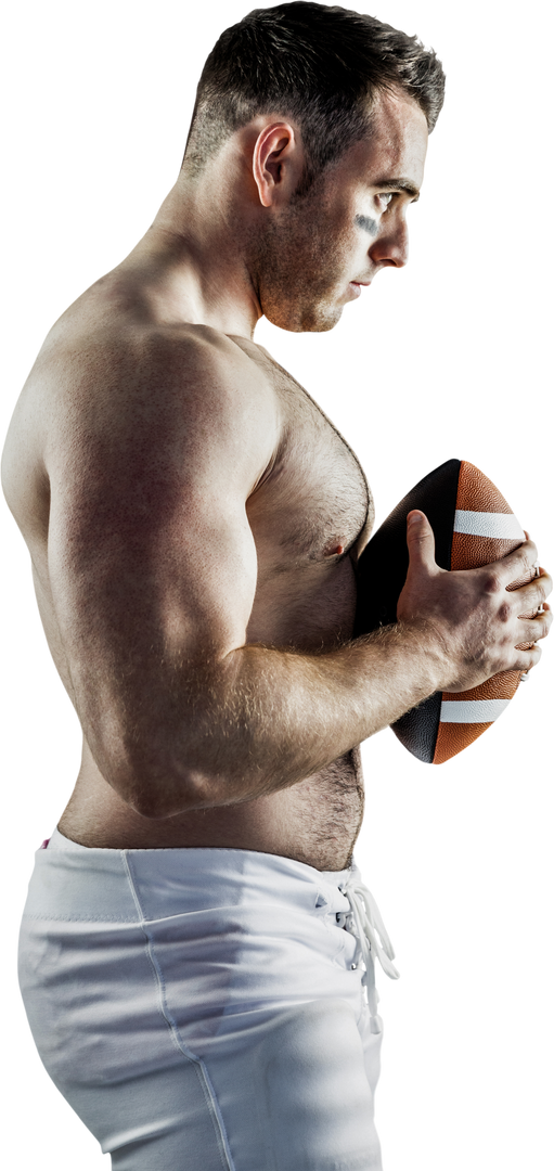 Transparent Shirtless Muscular American Football Player Holding Ball in Concentration - Download Free Stock Images Pikwizard.com