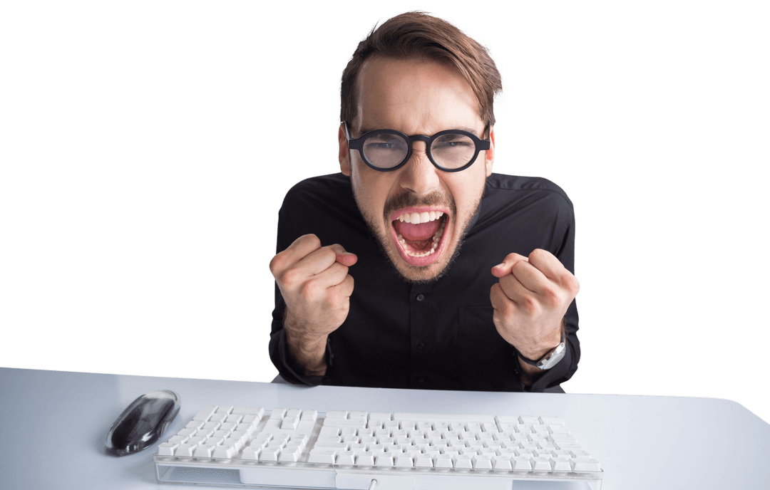 Happy Businessman Celebrating Successful Project with Transparent Background