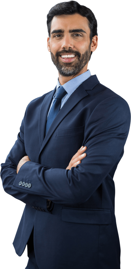Confident Transparent Businessman with Arms Crossed Smiling in Suit