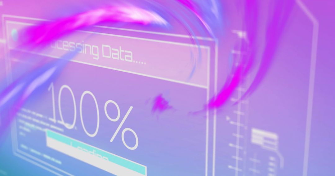 100% Data Loading Over Abstract Purple Background