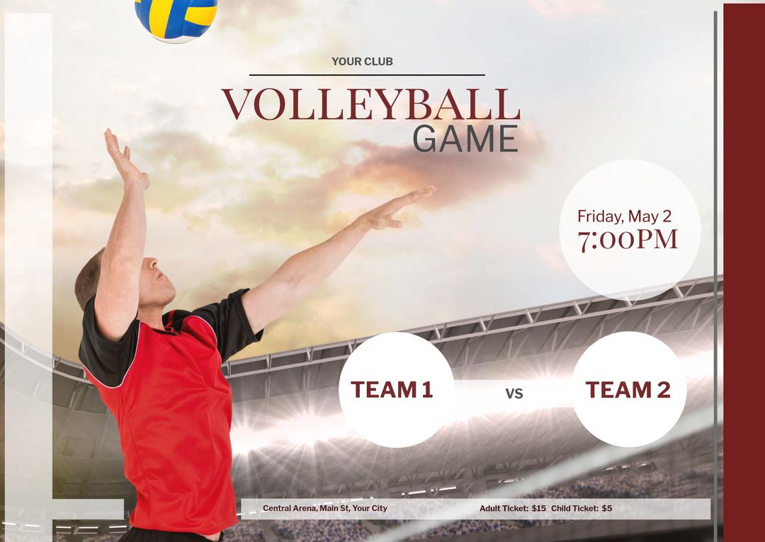 Exciting Volleyball Game Event Flyer with Team Matchup - Download Free Stock Templates Pikwizard.com