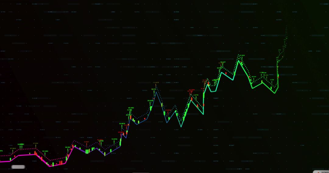 Neon Market Momentum: Multicolor Candlestick Price Line Climbing on Dark Trading Dashboard