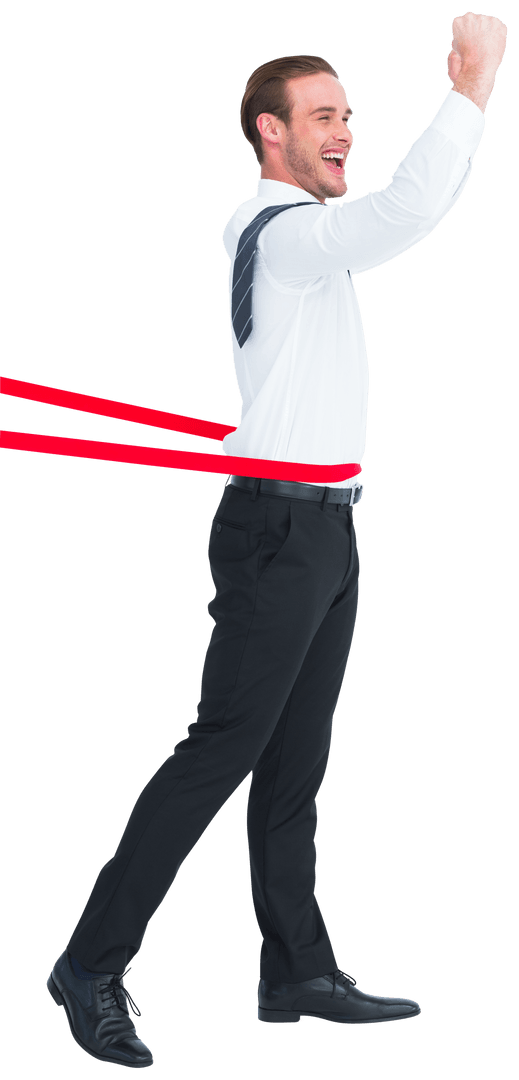 Successful Businessman Crossing Finish Line Confidently Transparent Background