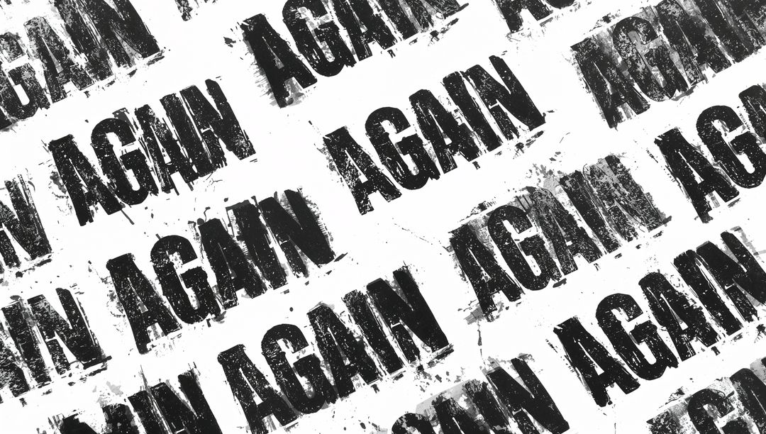 Diagonal Repeating AGAIN Grunge Stamp Pattern with Ink Splatters and Distressed Stencil Texture