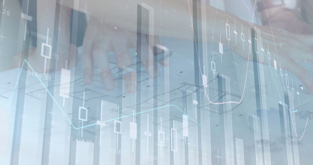 Team Discussing Ideas with Digital Financial Graph Overlay