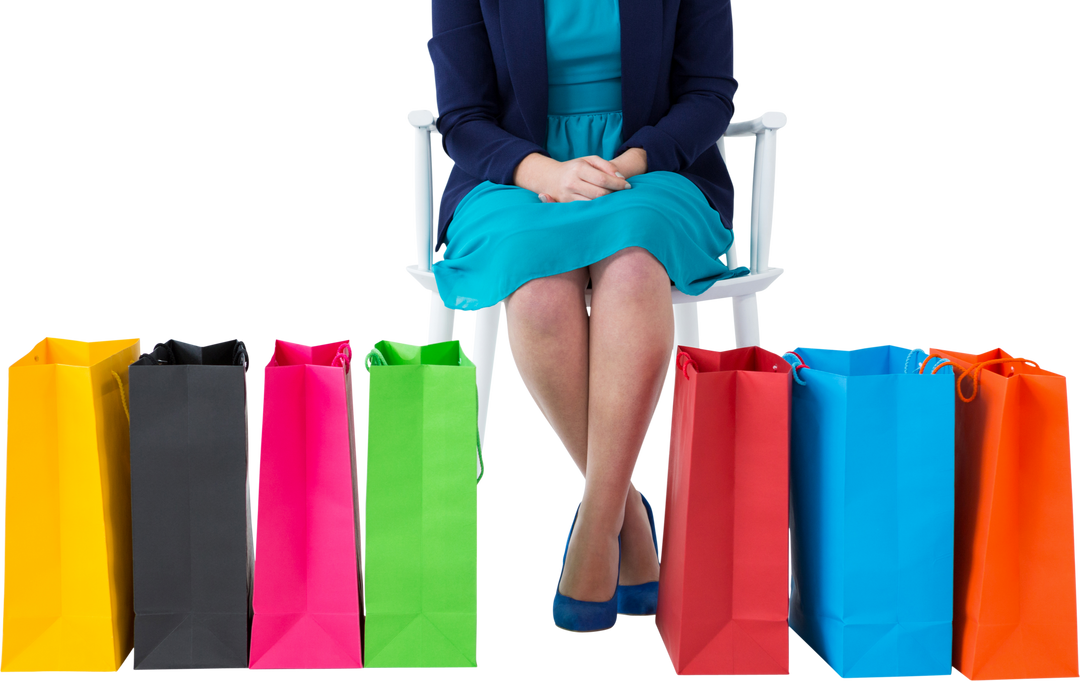 Transparent Lowsection Caucasian Female Sitting with Colorful Shopping Bags - Download Free Stock Images Pikwizard.com