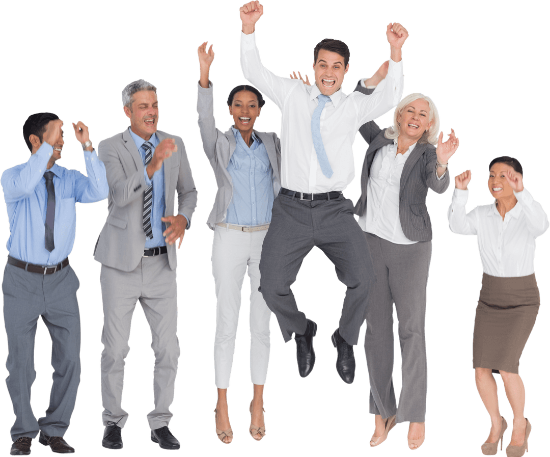 Transparent Joyful Business Team Celebrating Success