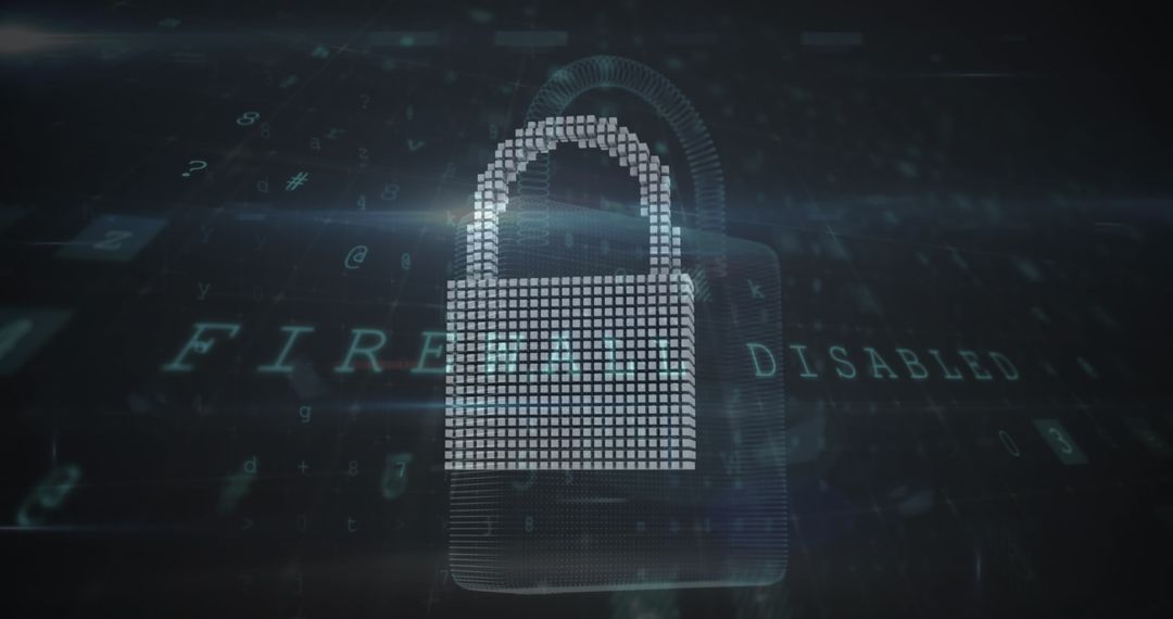 Digital Padlock with Cybersecurity Warning Background