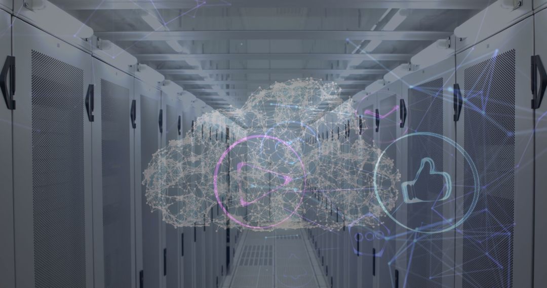 Cloud Technology in Modern Server Room with Digital Holograms