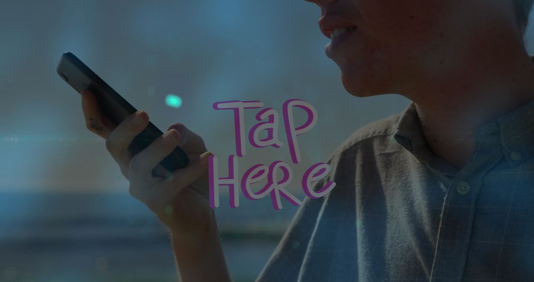 Young Man Using Smartphone with Social Media Interface