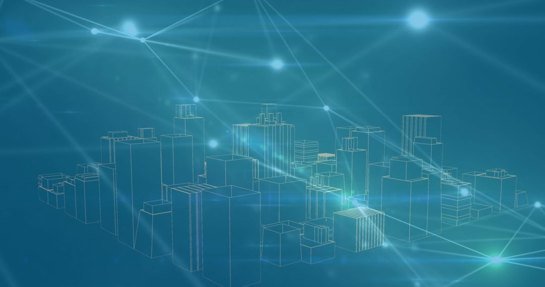 Digital Cityscape and Network Connections with Blue Overlay