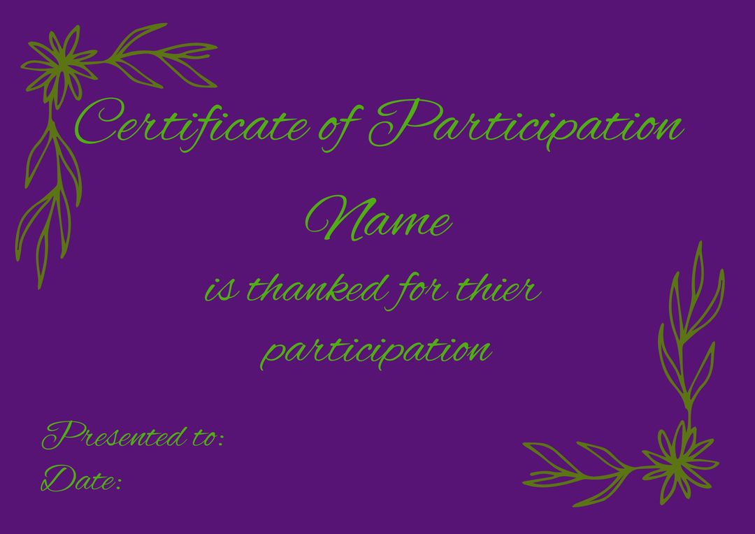 Elegant Purple Participation Certificate Template with Floral Design