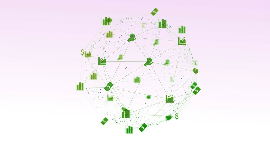 Digital Network Sphere with Financial Icons Featuring Global Connectivity