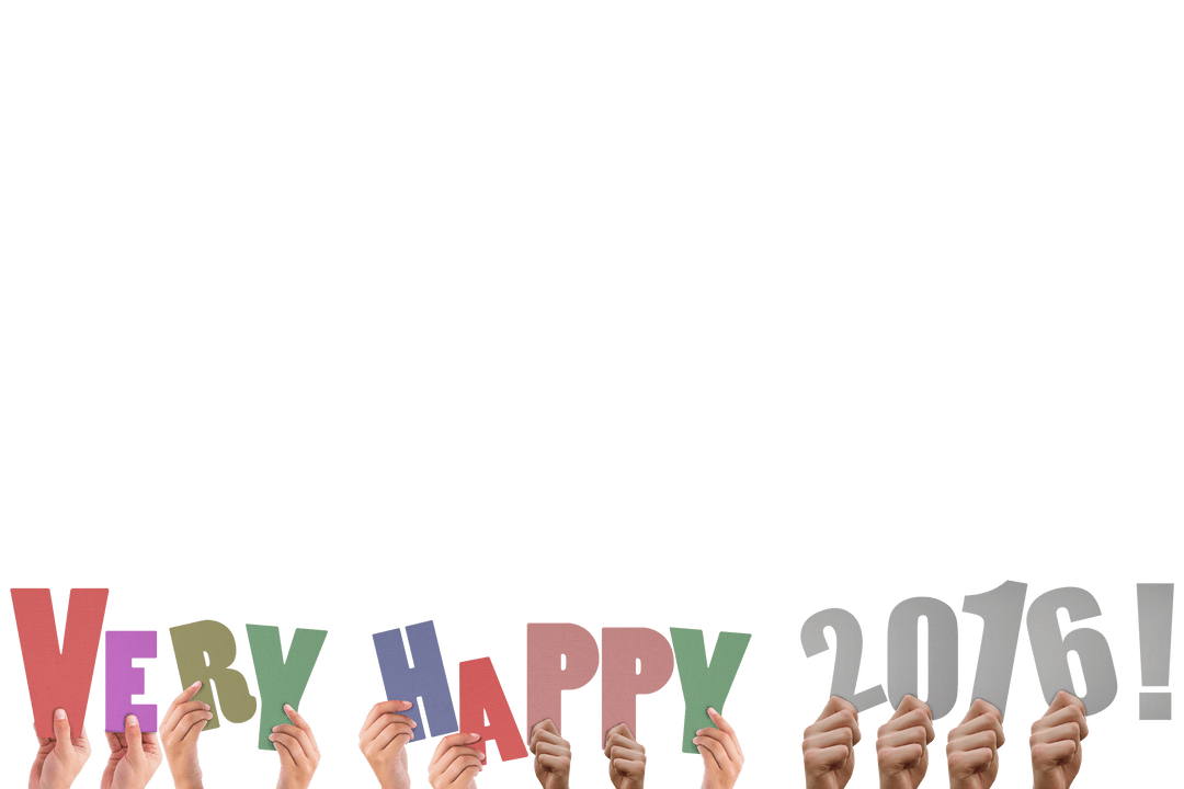Hands Holding Vibrant 2016 New Year Message, Transparent Background