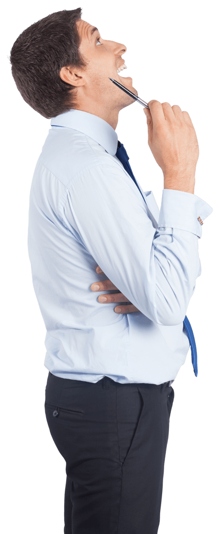 Surprised Businessman Looking Up on Transparent Background
