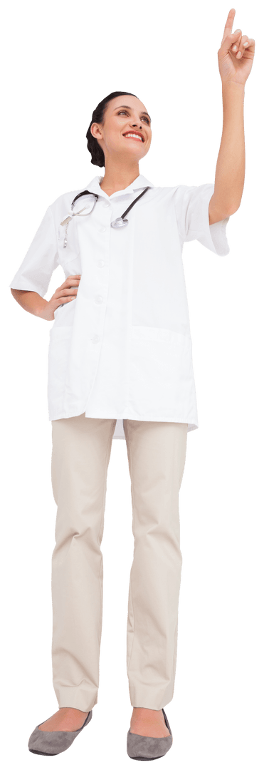 Female Doctor Touching Virtual Screen on Transparent Background