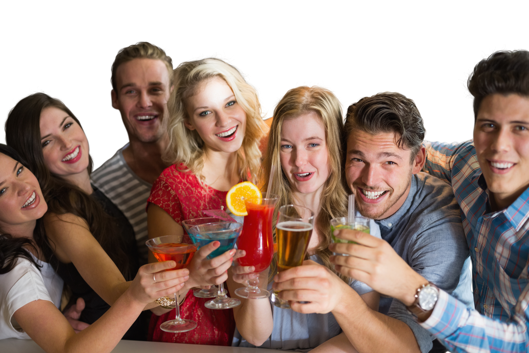 Smiling Group of Friends Toasting Party with Drinks Transparent Background - Download Free Stock Images Pikwizard.com