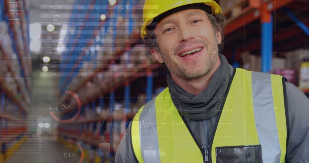 Efficient Male Warehouse Worker Analyzing Logistics Data