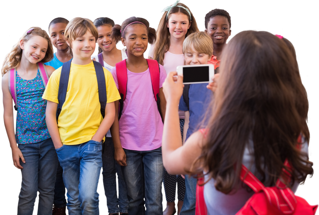 Diverse Schoolchildren Posing While Student Takes Photo on Transparent Background - Download Free Stock Images Pikwizard.com