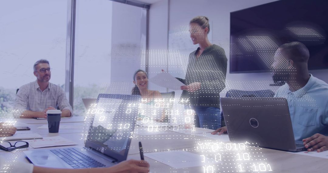 Financial Data Analysis in Modern Office Meeting