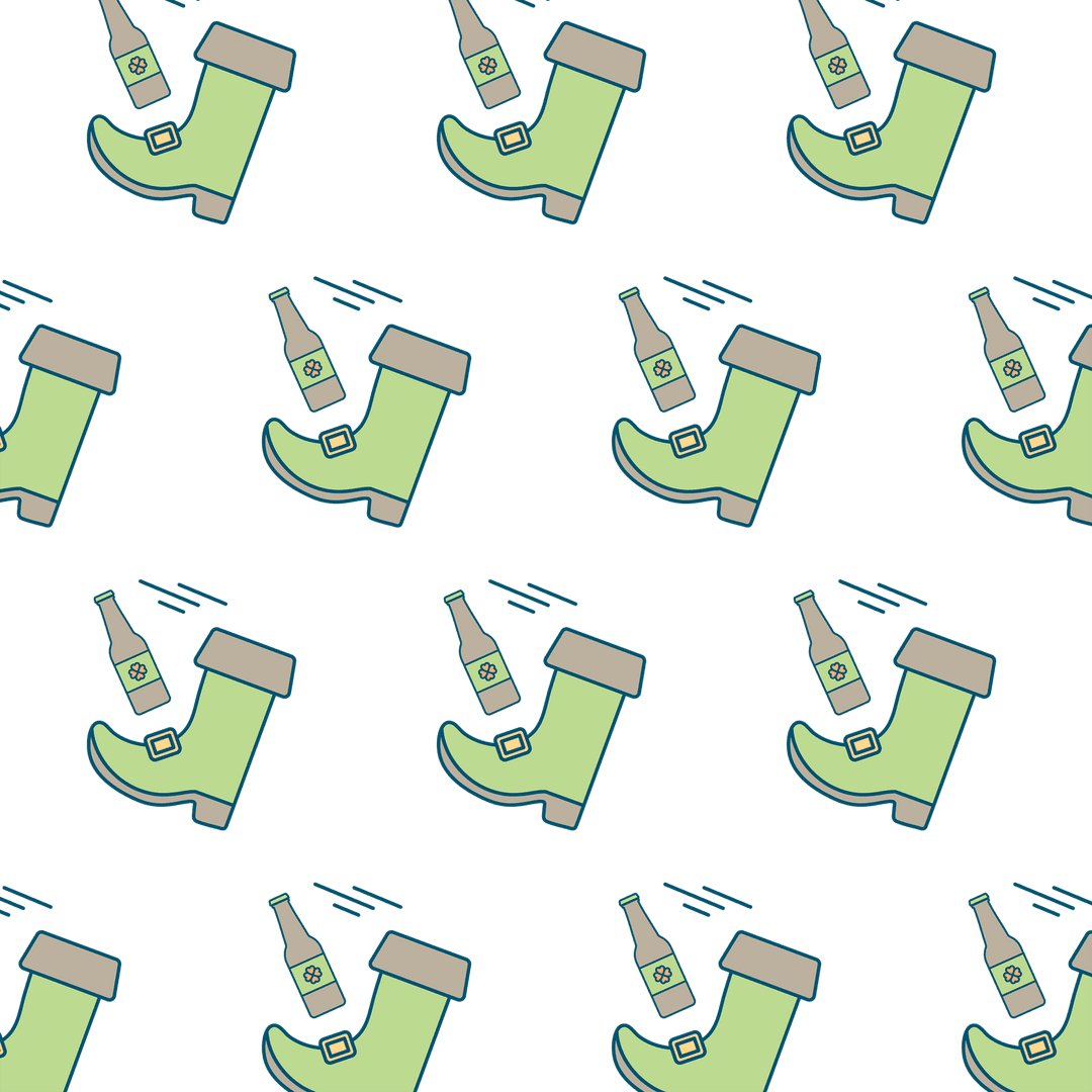 Seamless Green Boots With Bottle Illustrations On Transparent Background