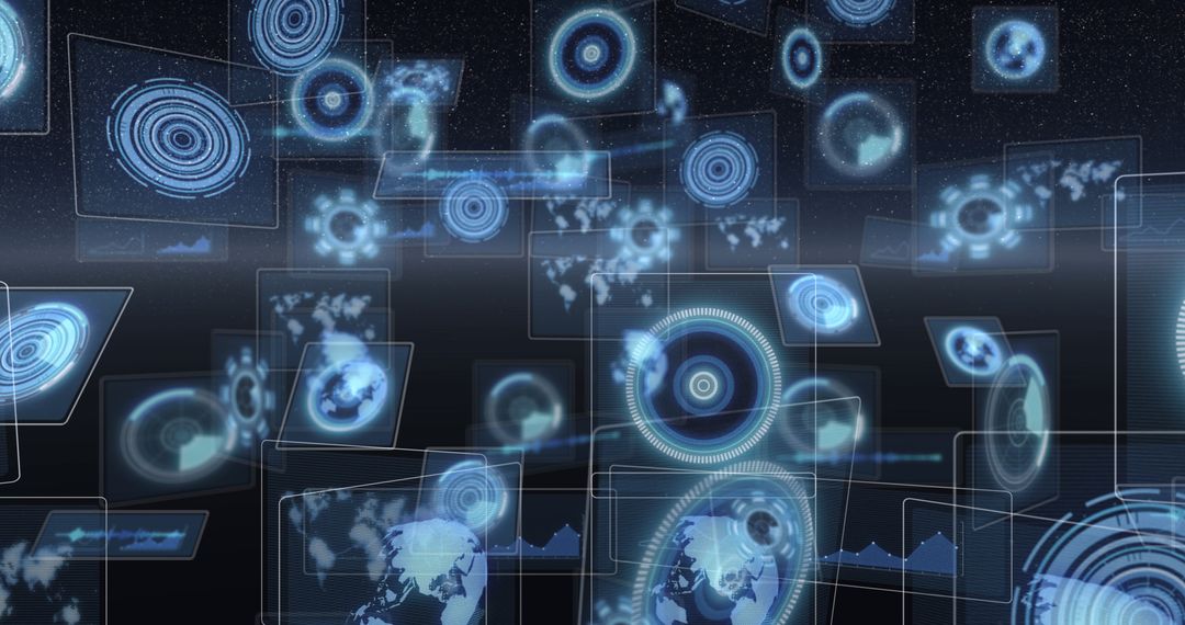 Futuristic Global Interface with Digital Scanning Screens