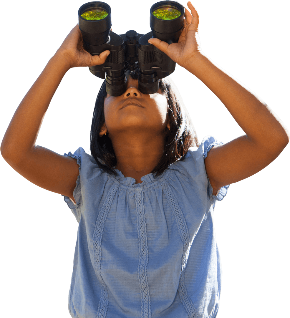 Curious Child Exploring Outdoors with Binoculars Transparent Background