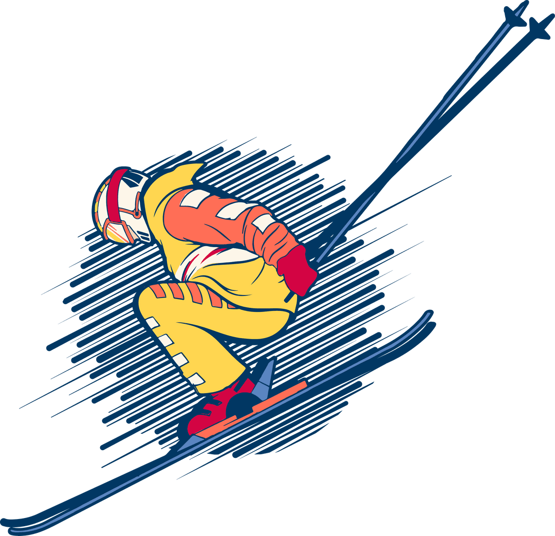 Skier Jumping Motion in Yellow Suit on Transparent Background