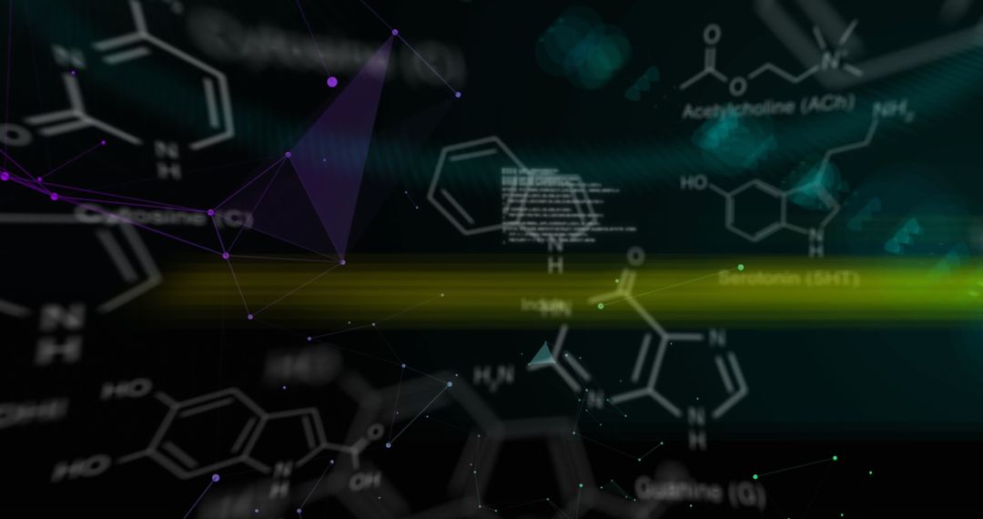 Abstract Chemical Formulas on Black Digital Background