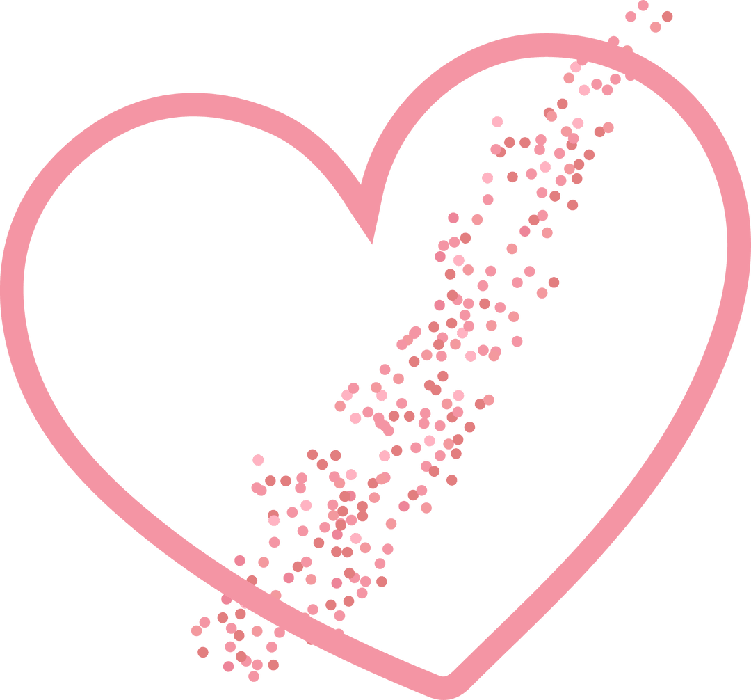 Transparent Pink Heart with Diagonal Confetti Trail