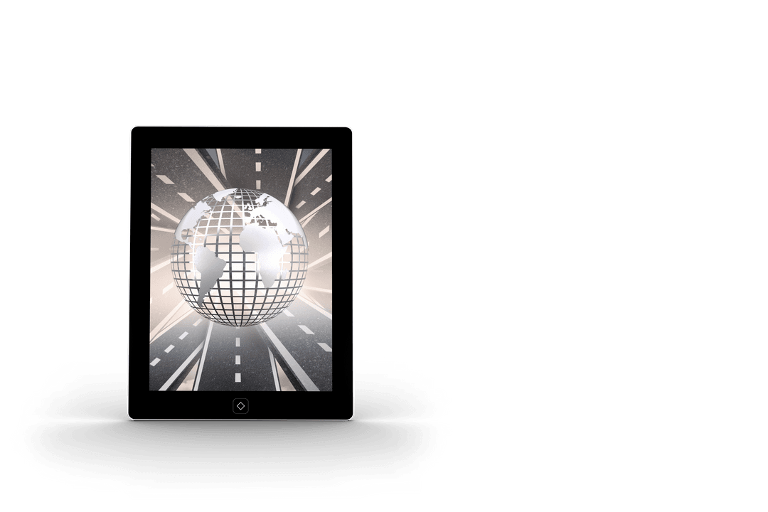 Transparent Tablet Display with Digital Silver Globe