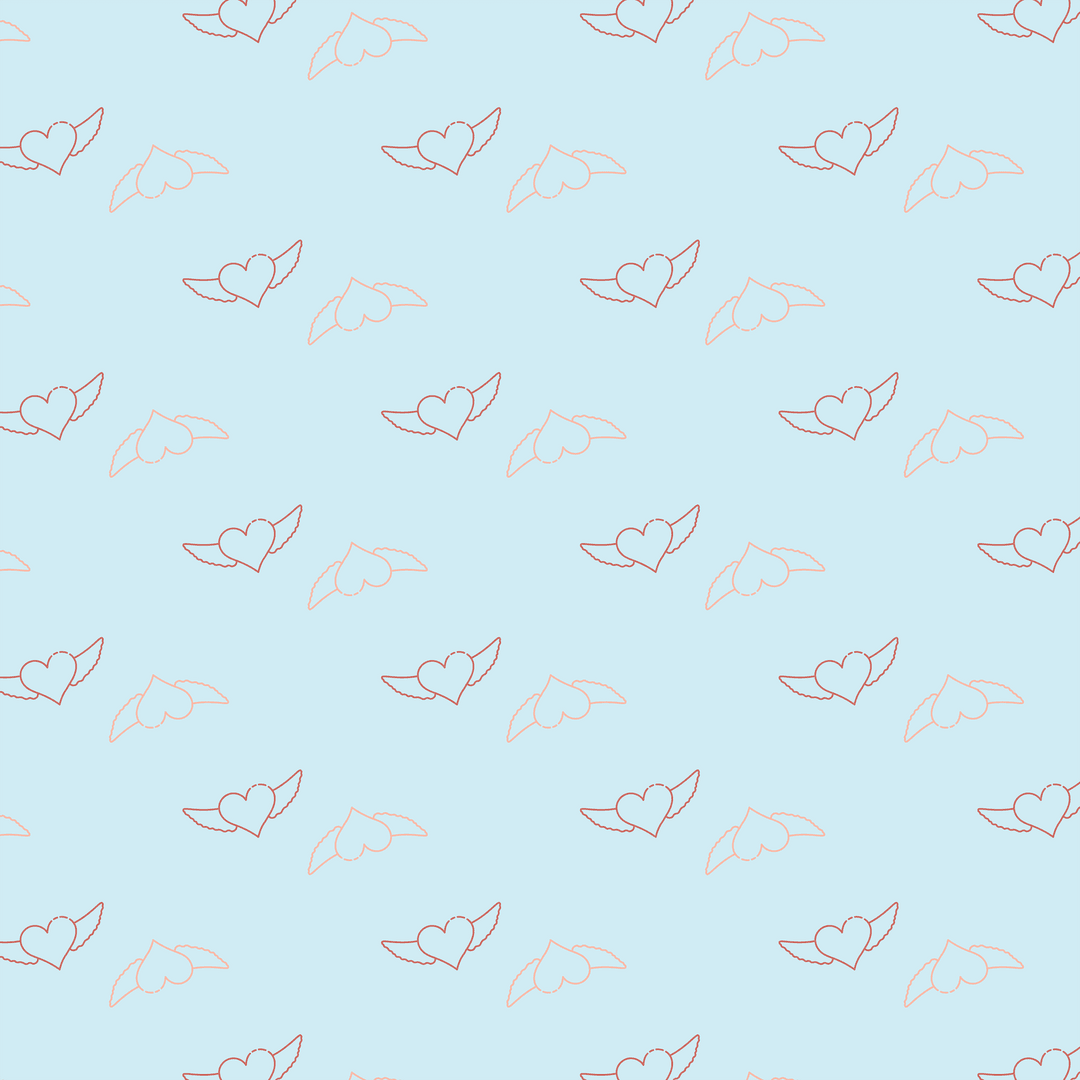 Flying Heart Pattern on Transparent Blue Background