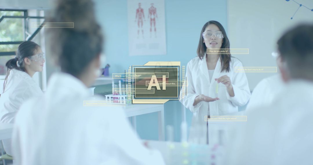 Diverse Students Utilizing AI in Modern Laboratory Learning