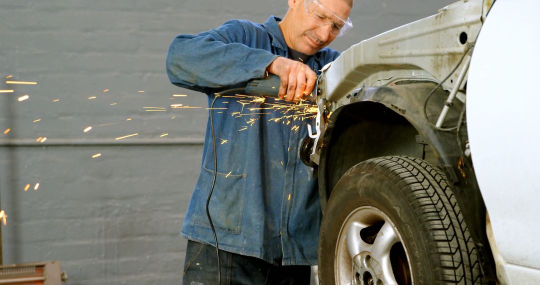 Automotive repair technician working on car with angle grinder - Free Images, Stock Photos and Pictures on Pikwizard.com