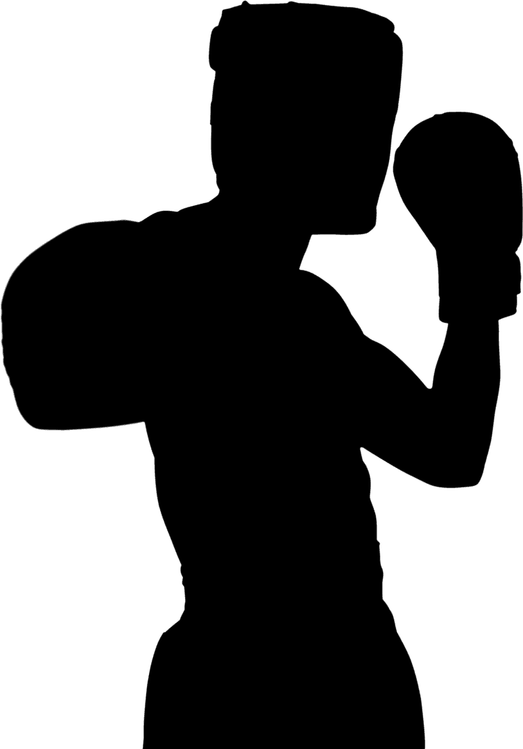 Silhouette of Male Boxer with Helmet on Transparent Background