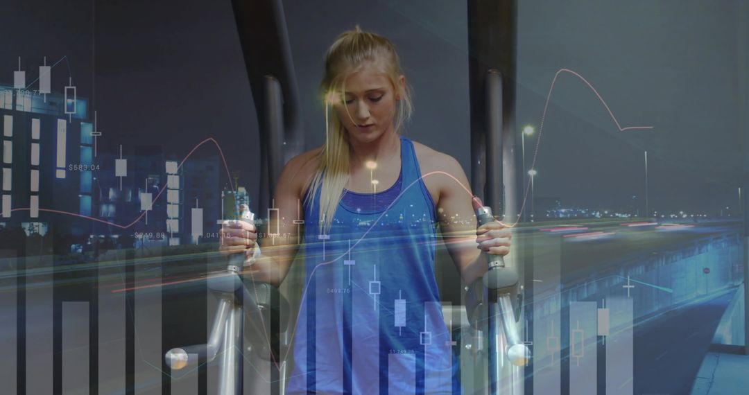 Fitness Meets Technology: Woman Exercising with Data Overlay