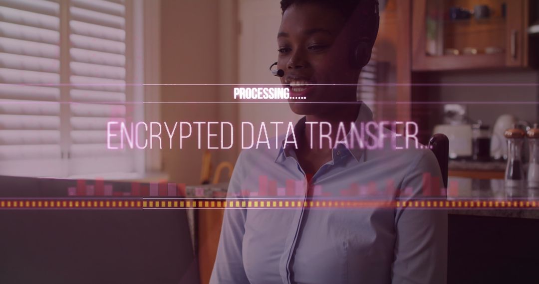 Businesswoman Utilizing Encrypted Data Transfer Technology