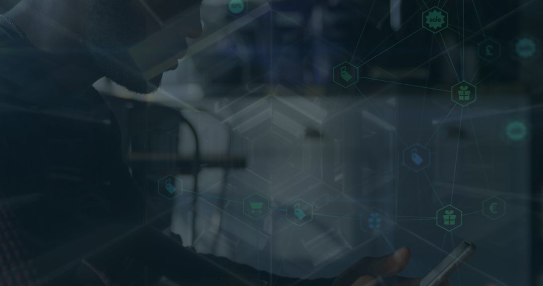 Businessman Engaging with Digital Interface and Media Icons