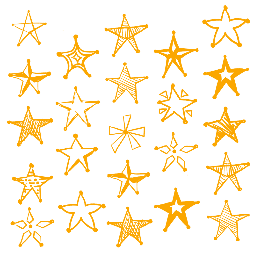Hand-Drawn Orange Stars Transparent Design Set
