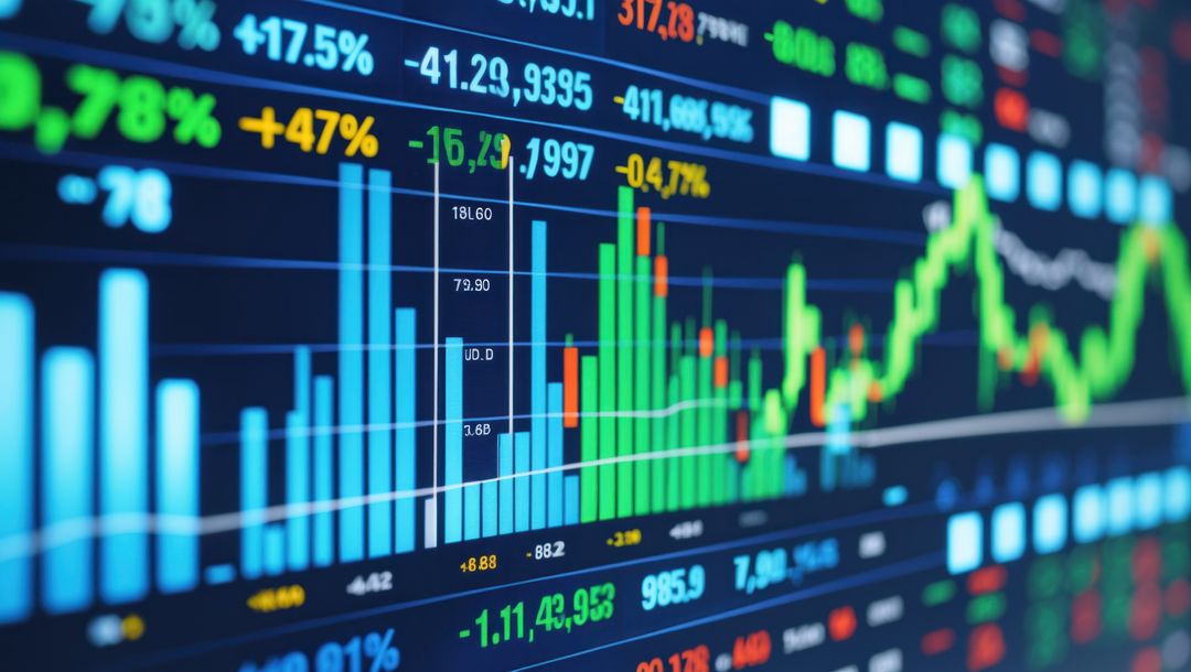 Financial Dashboard Display on Trading Desk Showing Market Analytics