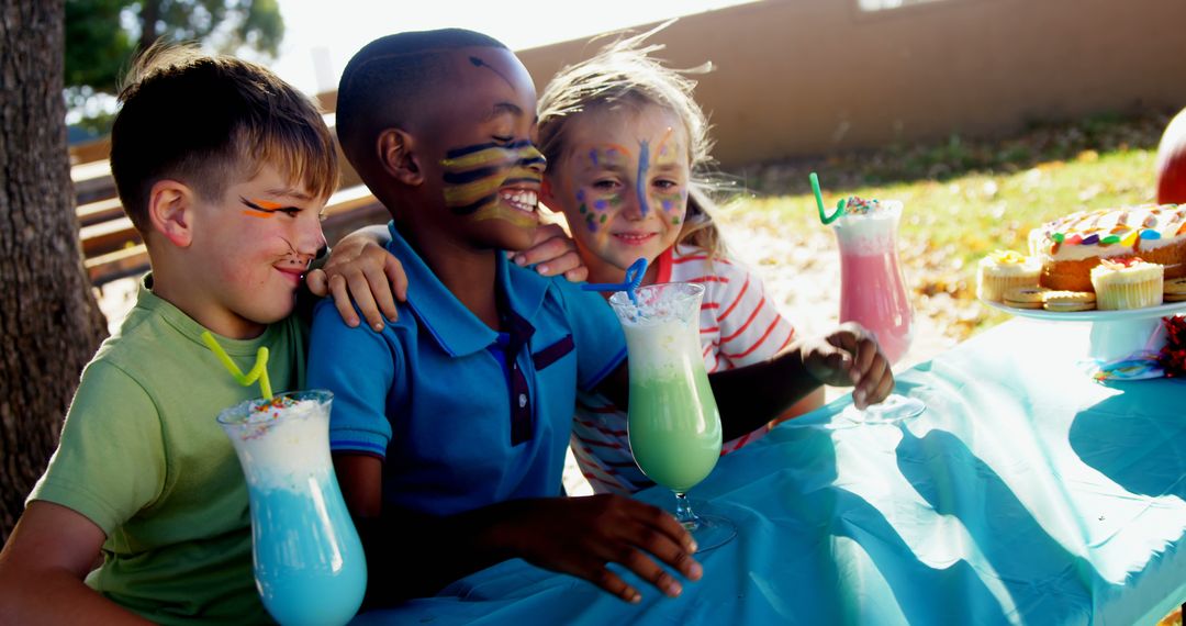 Kids Enjoying Refreshing Milkshakes at Fun Outdoor Party - Free Images, Stock Photos and Pictures on Pikwizard.com