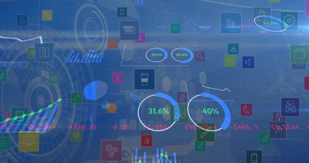 Digital Finance Interface with Flowing Analytical Data Graphics