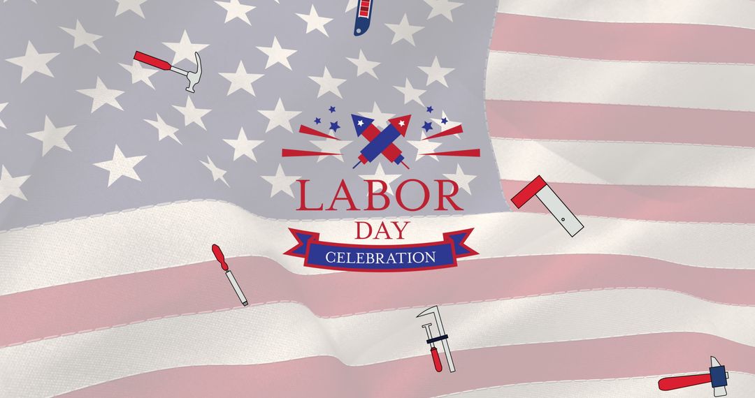 Labor Day Celebration Banner with Flag and Tools