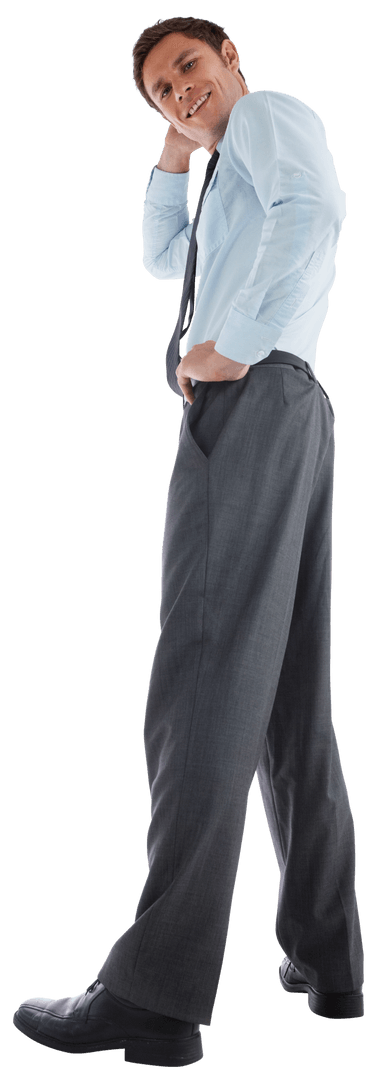 Transparent Businessman Pondering with Hands on Head