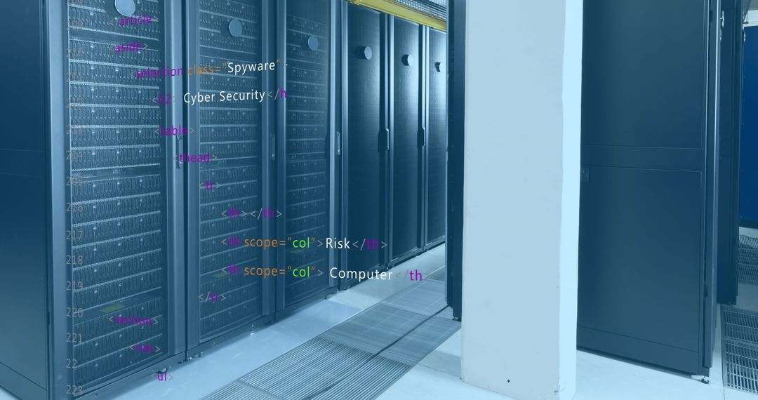 Digital Code Overlay on Data Server Racks in Modern Data Center - Free Images, Stock Photos and Pictures on Pikwizard.com