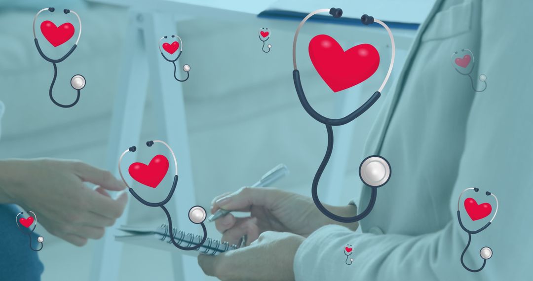 Patient Consulting Doctor with Hearts and Stethoscopes Theme